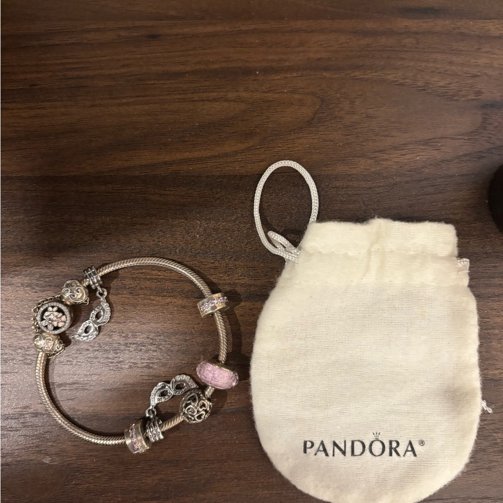 Pandora Silver and Pink Charm Bracelet